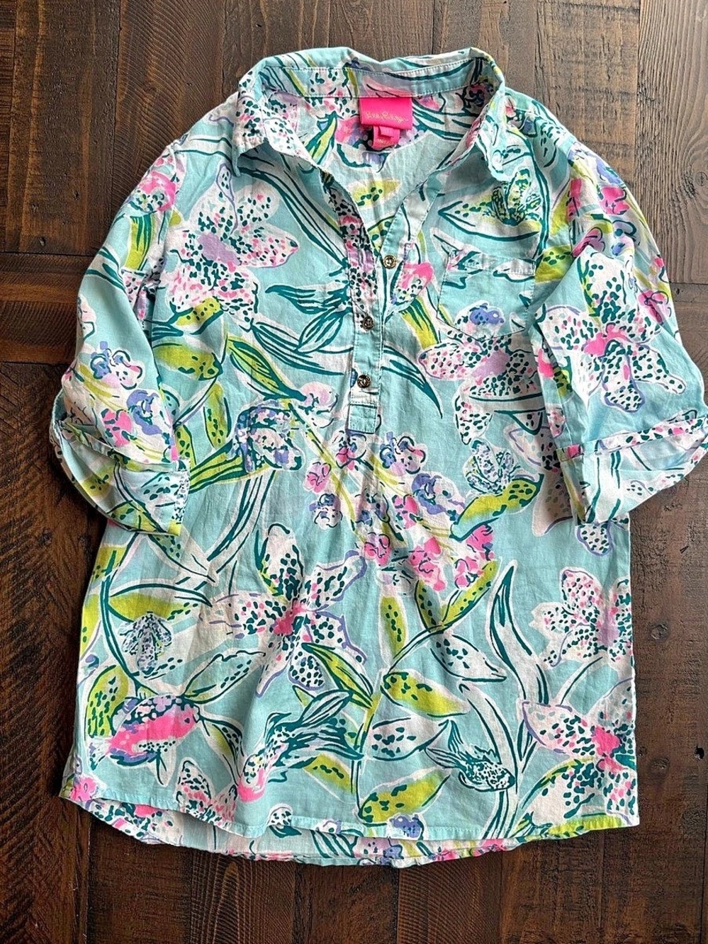 Lilly Pulitzer Button Down Shirt Dress Blue & Pink Medium
